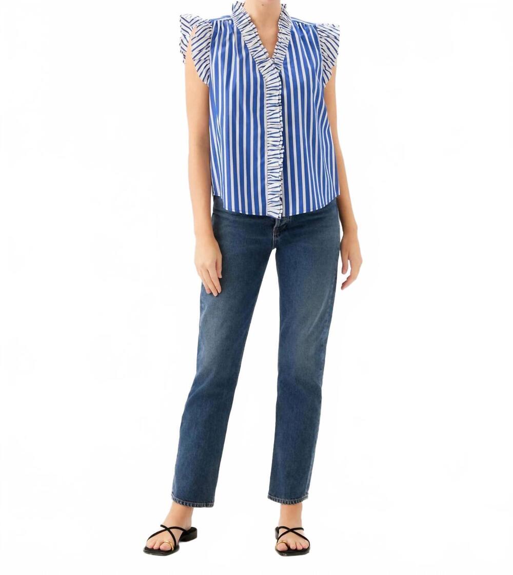 NEW FIFTEEN TWENTY women's kelly ruffle sleeve top in indigo